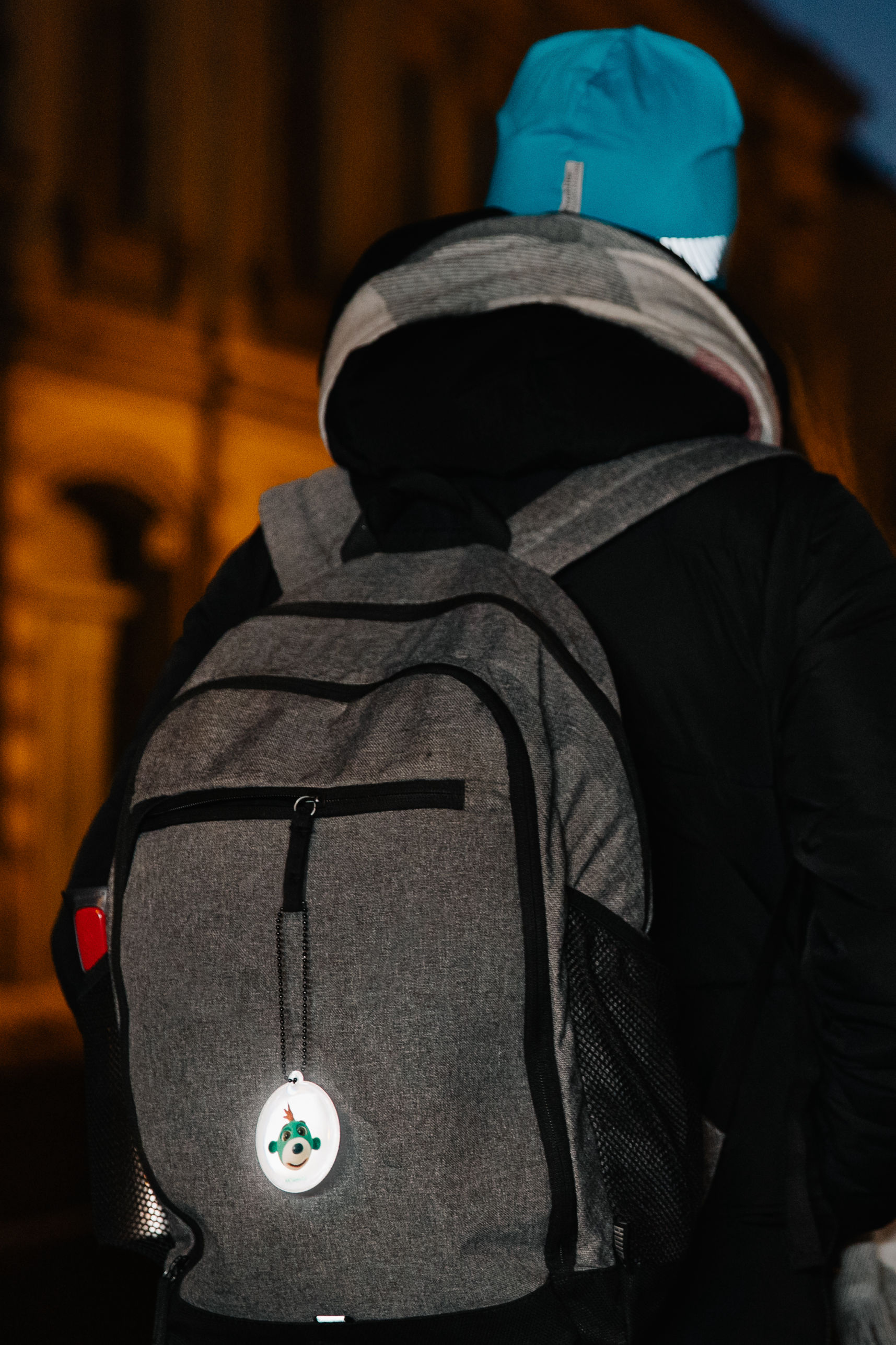 Reflective soft hanger on backpack