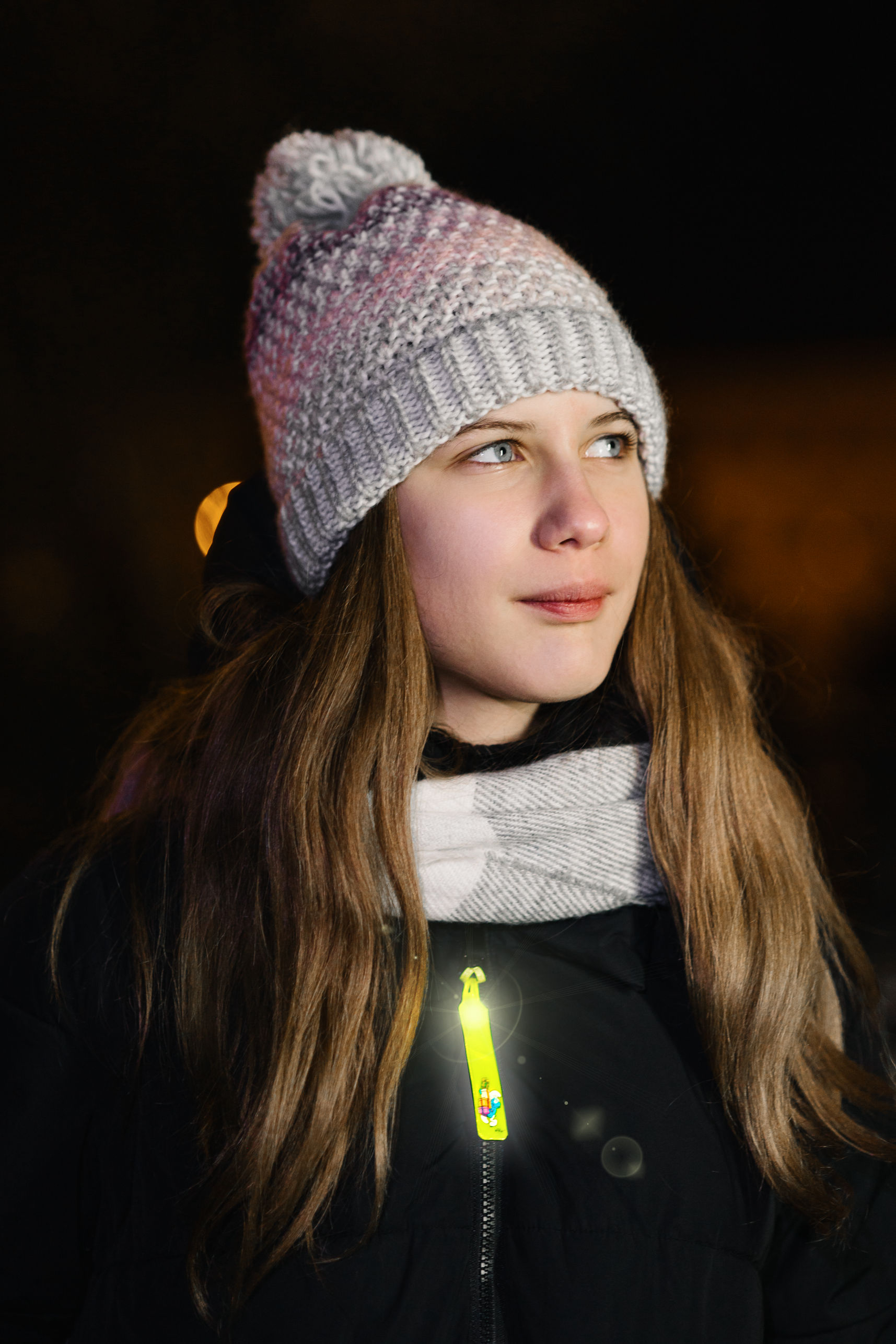 Girl with reflector on jacket